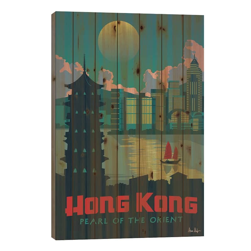 Hong Kong Print On Wood by IdeaStorm Studios - Multi-Color - 26x18x1.5