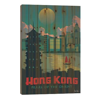 Hong Kong Print On Wood by IdeaStorm Studios - Multi-Color