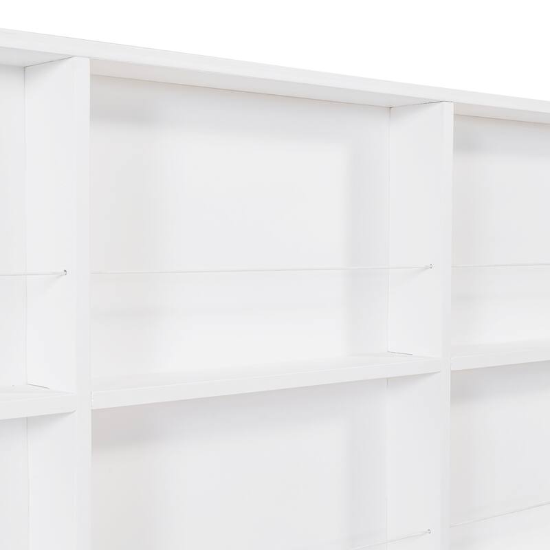 Full Size Wooden House Bed with Trundle and Shelf for Kids, White