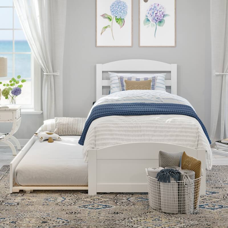 Warren Twin Platform Bed with Matching Footboard & Twin Trundle in White