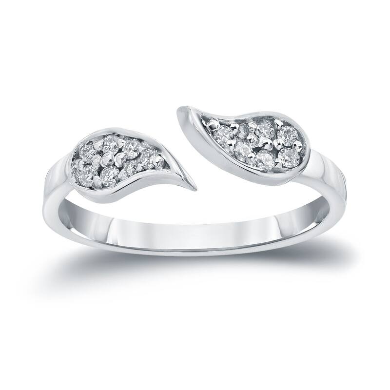 Auriya 14k Gold Stackable Open Teardrop Diamond Ring 1/5ct TW - White - 4