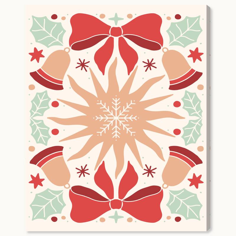 Wynwood Studio Canvas Holiday and Seasonal Bells Sounds and Stars Red Modern & Contemporary Wall Art Canvas Print