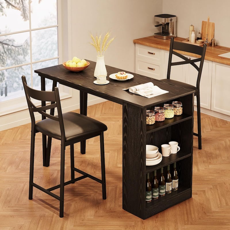3-Piece 36in Wooden Counter Height Dining Table Set for Kitchen, Bar Table and Chairs