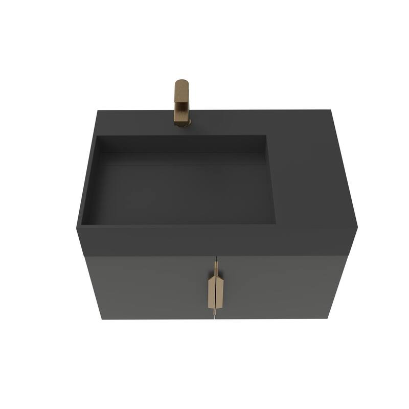 Amazon 30" Wall Mounted Bathroom Left Basin Vanity Set w/ Black Top