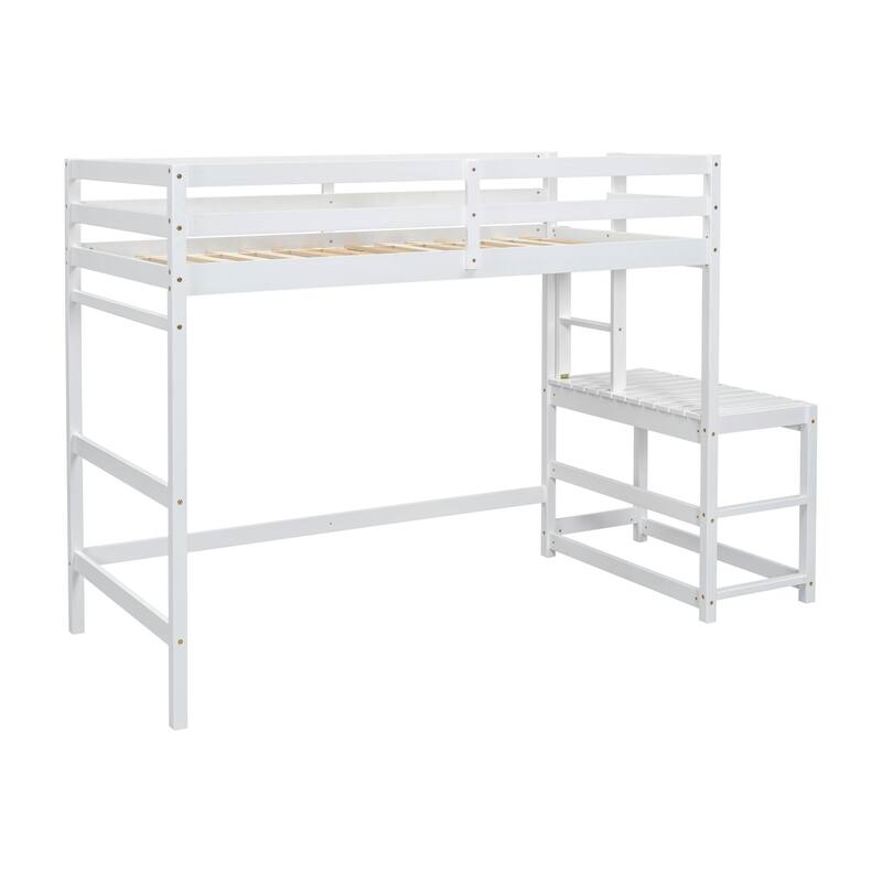 Twin High Loft Bed with Ladder landing Platform, Ladders, Guardrails