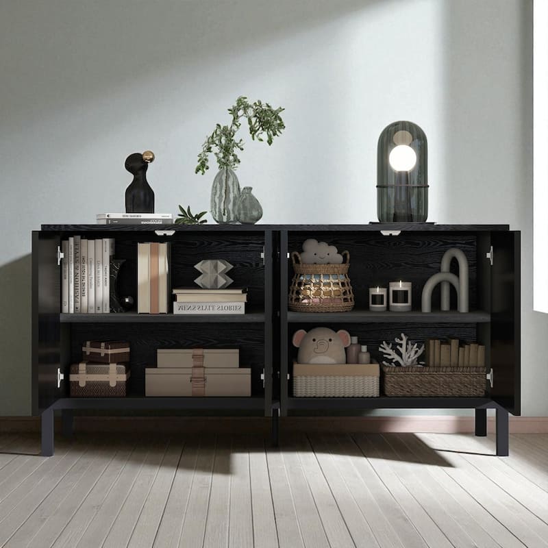 Stylish Sideboard with Unique Geometric Circle Door Design, Wooden Storage Cabinet with Adjustable Shelves for Entryway & Study