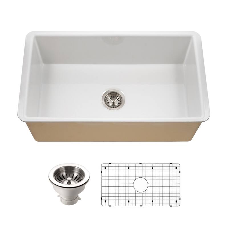 Houzer PTU-3600-C Platus 32" Undermount Single Basin Fireclay Kitchen - White