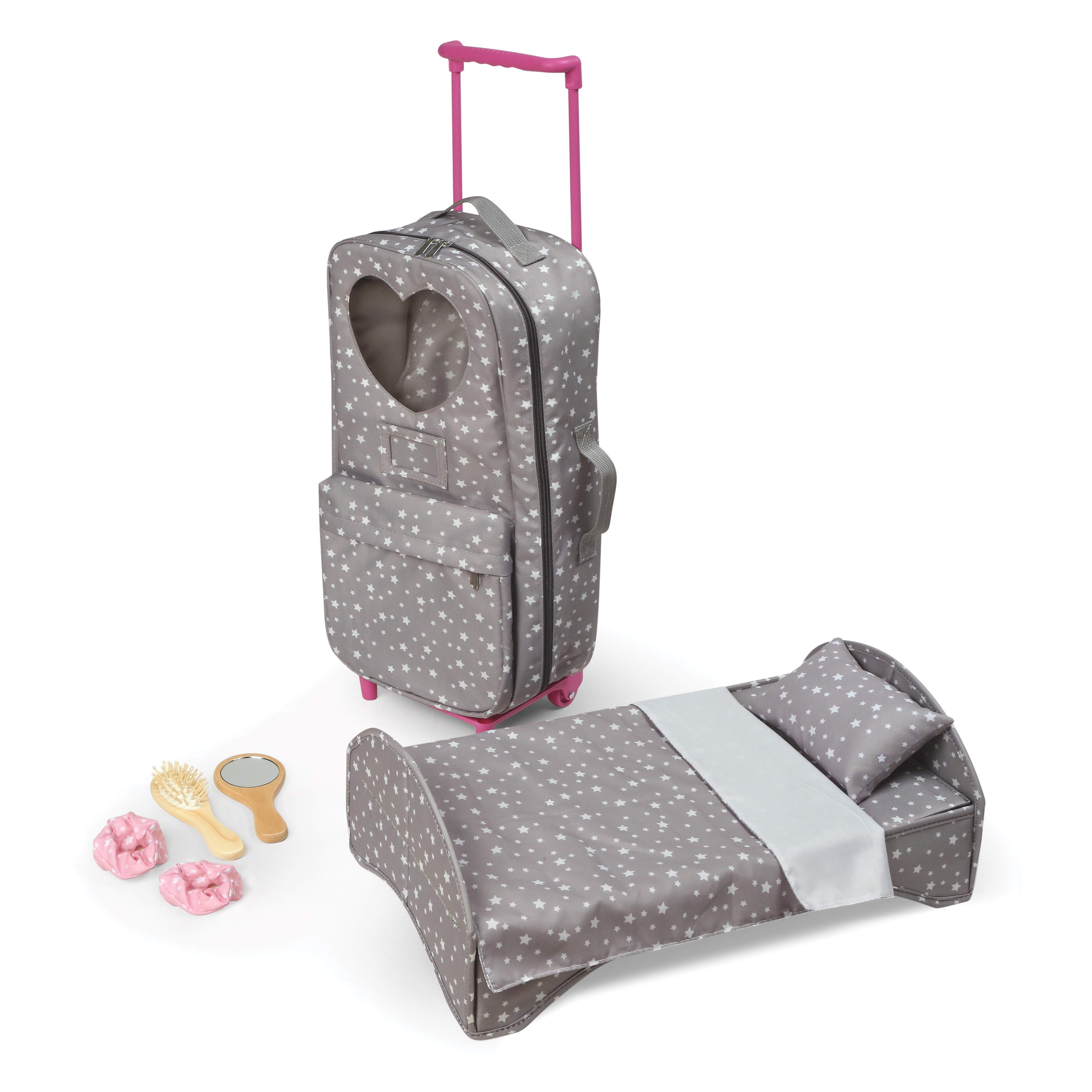 Badger Basket Travel and Tour Trolley Carrier with Bed for 18-inch Dolls - Gray/Stars