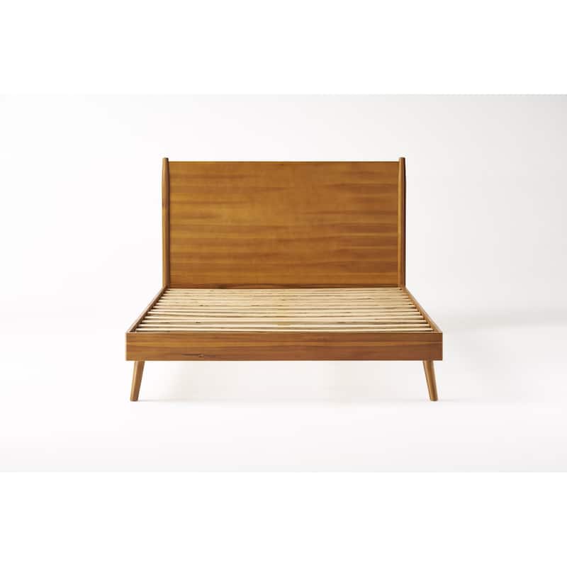 Modern Acacia Wood Bed with Iconic Splayed Legs - Natural - King