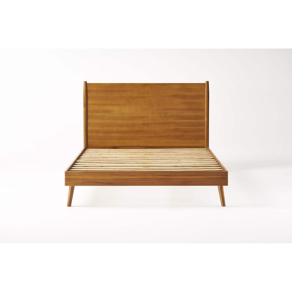 Queen Size Modern Style Acacia Wood Platform Bed with Iconic Splayed Legs for Bedroom