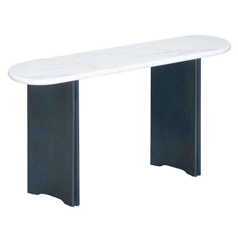 53.9" MDF Console Table with Faux Marble Top and Wooden Base for Living Room