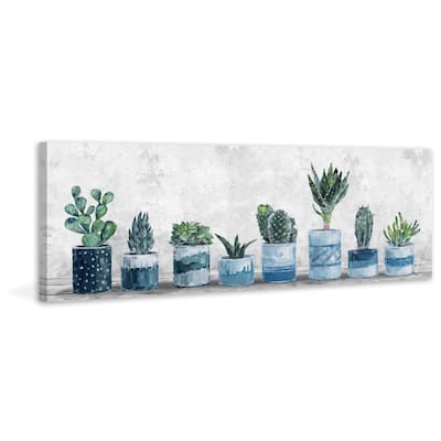 'Succulents in Blue Pots' Painting Print on Wrapped Canvas