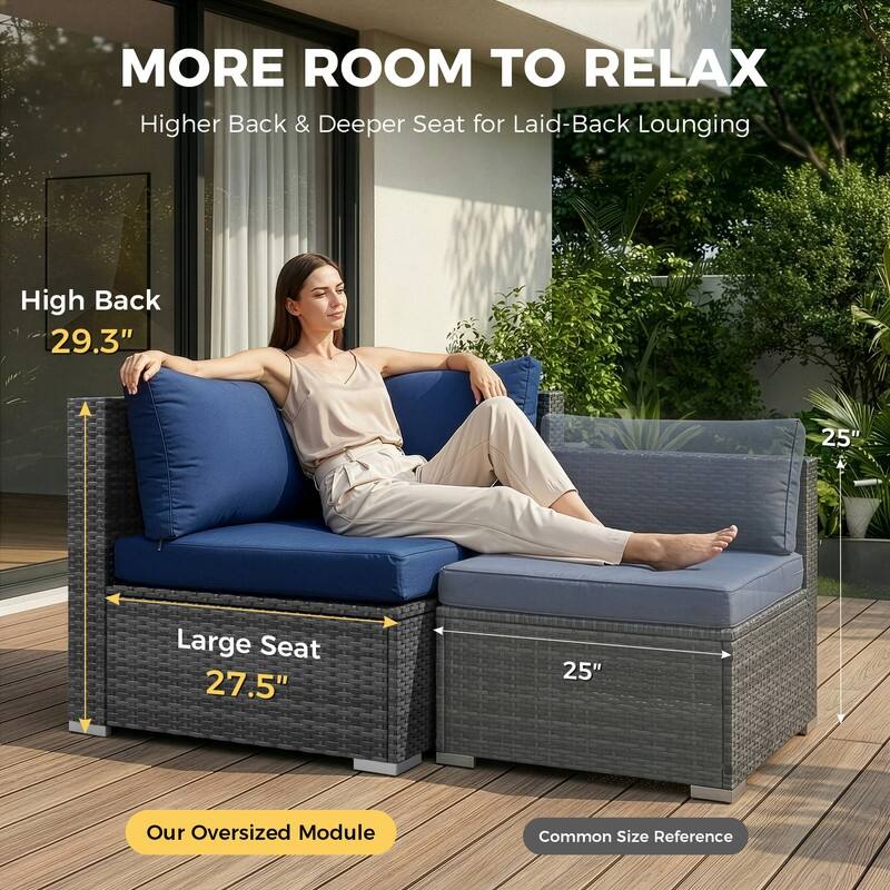 FINCATI Outdoor Furniture Wicker Sectional Patio Conversation Sofa Set with 43″ Fire Pit Table