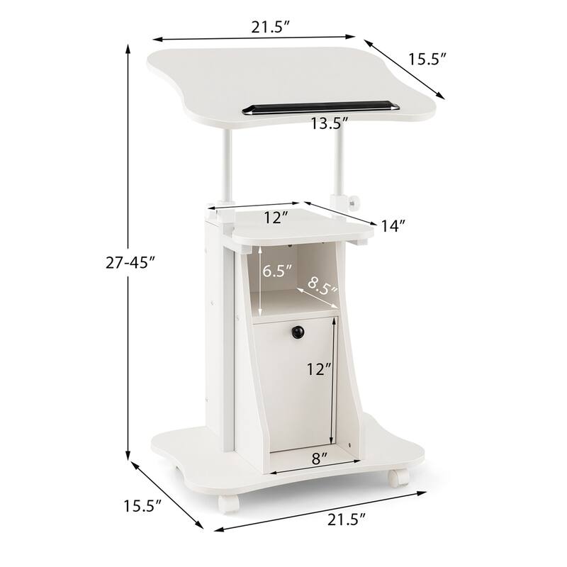 Costway Mobile Podium Stand Office Laptop Cart with Storage Adjustable
