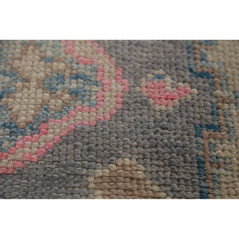 Hand Knotted Oriental 100% Wool Carpet Transitional Geometric Greys & Charcoal Oushak Runner Rug - 16' 1'' X 3' 5''