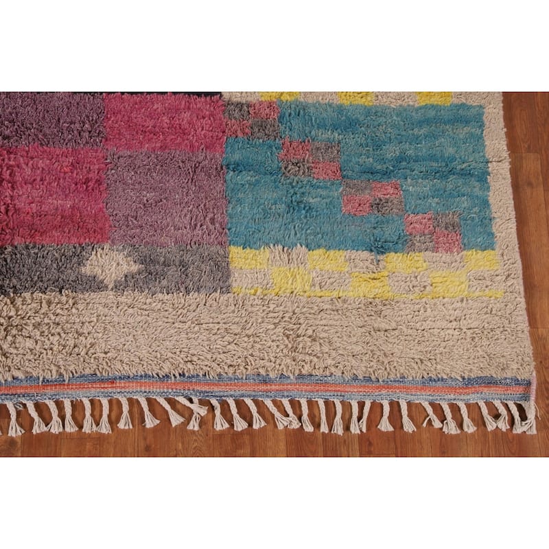Geometric Plush Moroccan Oriental Area Rug Hand-Knotted Wool Carpet - 7'11" x 10'9"