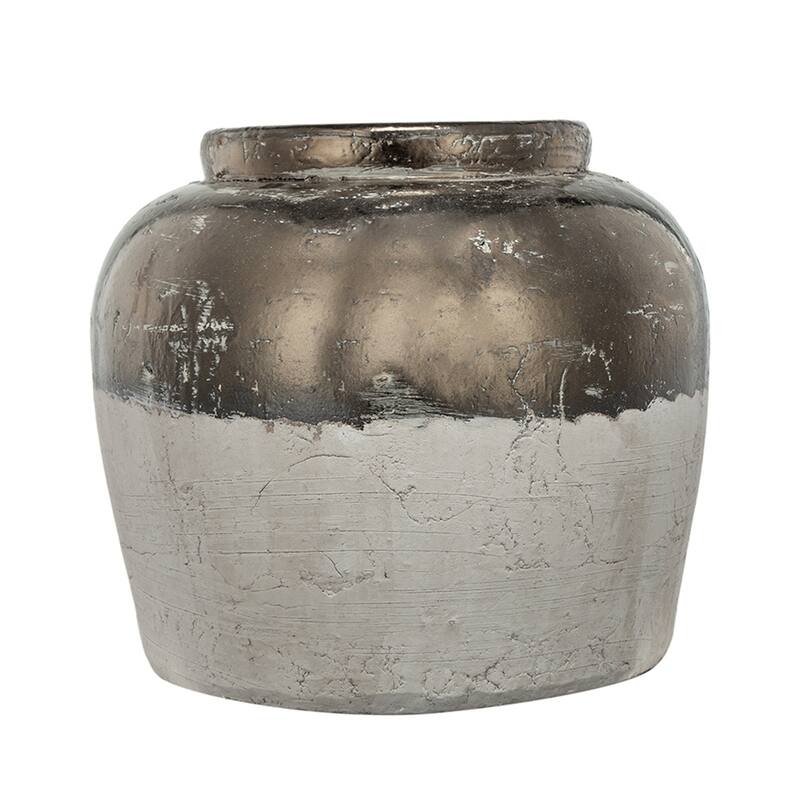13x13x11" Round Ceramic Vase Distressed Finish with Metallic Sheen