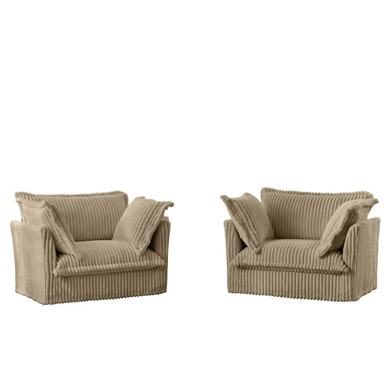 Leisure Armchair with Removable Covers, Accent Chair with Deep Seat, Lounge Chair with High Back Pillows, Set of 2