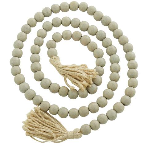 Bohemian Natural Wood Bead Garland with Cotton Tassels - 80 x 1