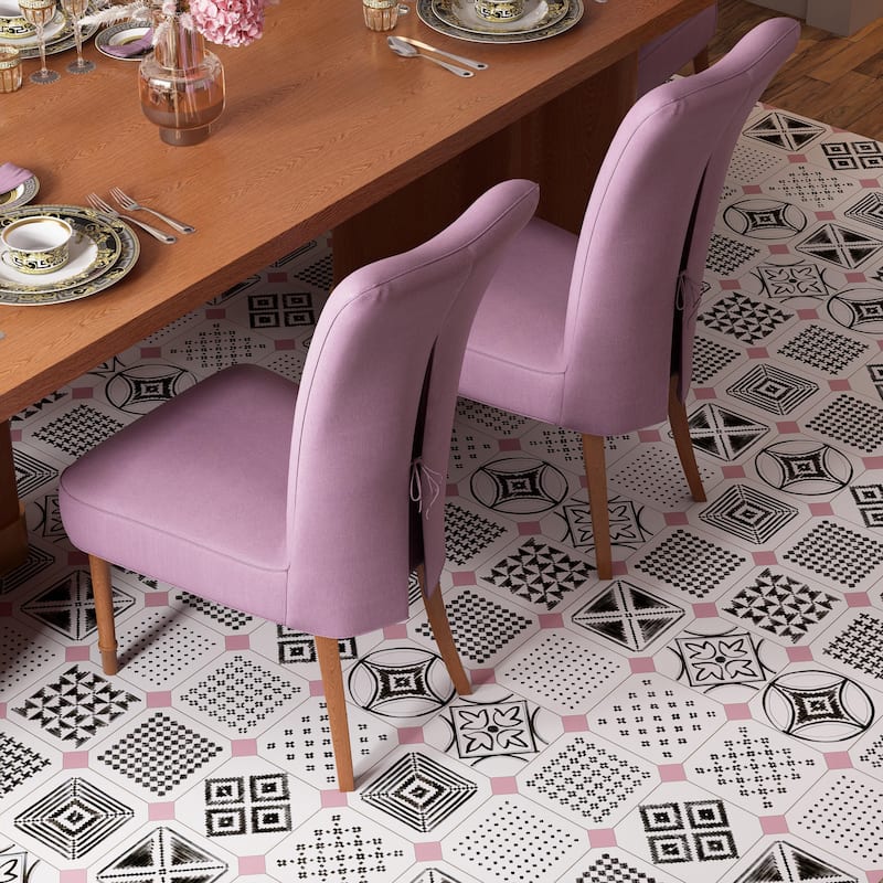 Merola Tile Vaudeville Octagon Deco Sombra with Taco Pink 7-7/8" x 7-7/8" Porcelain Floor and Wall Tile