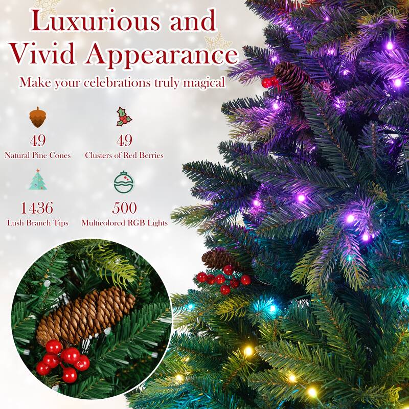 Gymax Smart Pre-Lit Artificial Christmas Tree w/ Remote Control