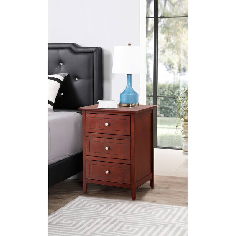 Cherry Nightstand for Bedrooms, Warm Finish, 3 Drawer Storage, 25" Tall, Durable Construction