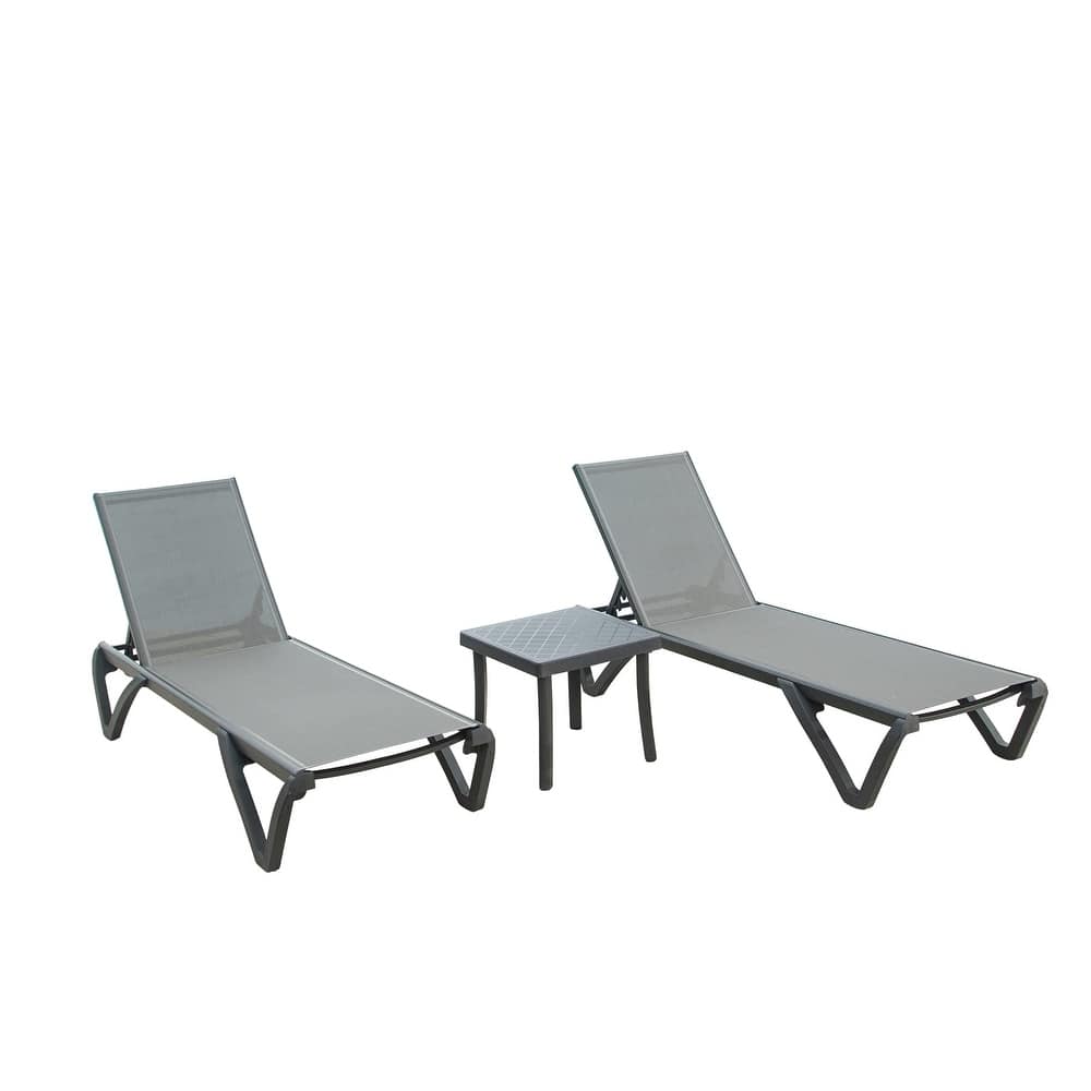 GDFStudio - Adrian Outdoor Aluminum Lounge Chair Set with Adjustable Backrest and Side Table
