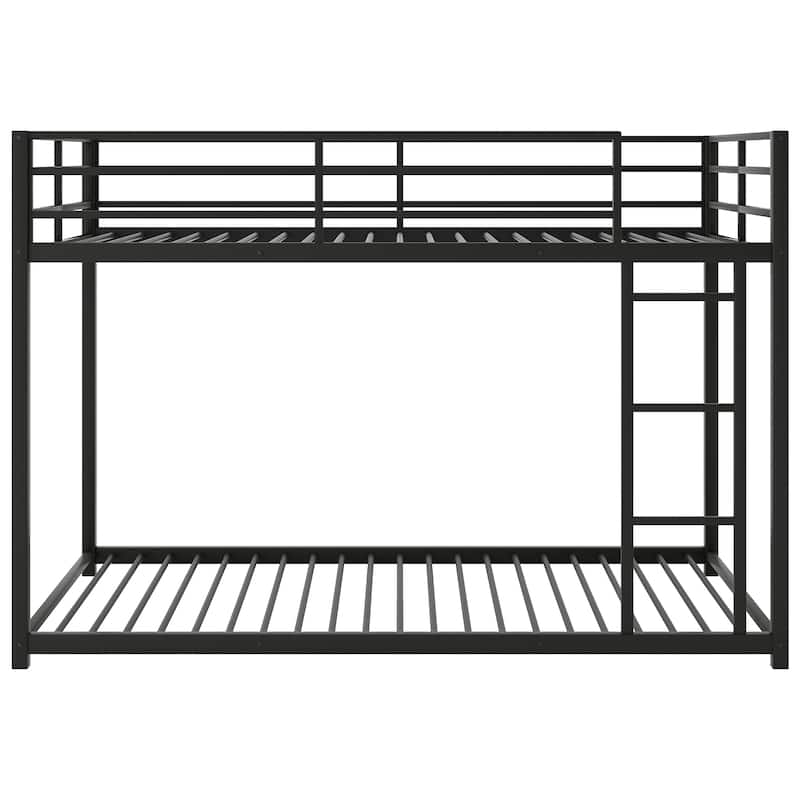 Twin over Twin Metal Bunk Bed with Ladder, Low Design, Black