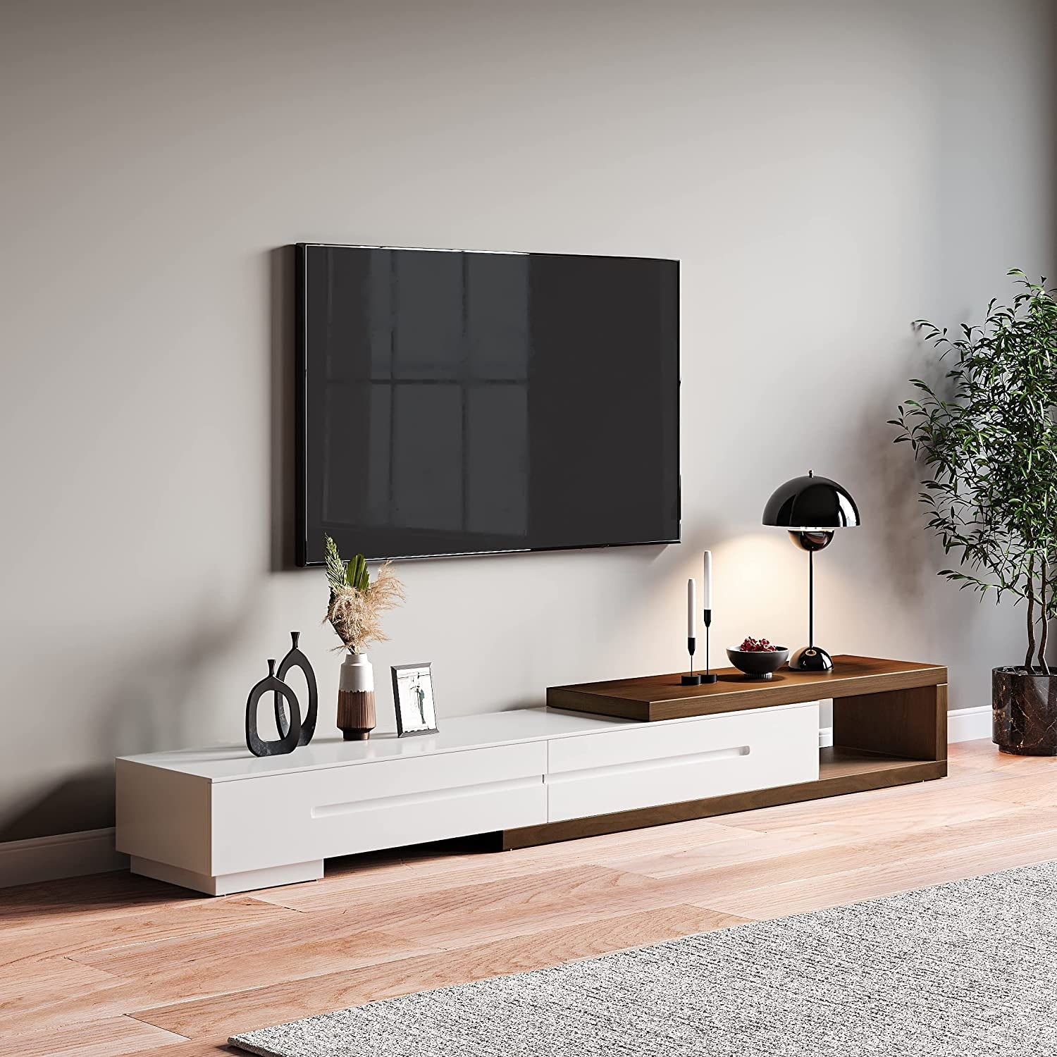 White and shop walnut media console