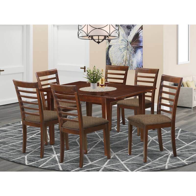 Dinette Set for 4 - Small Kitchen Table with Chairs - Modern Design - Saddle Brown Finish