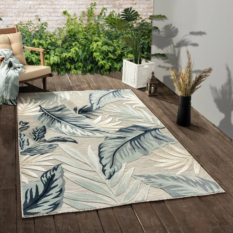 Sevita Botanical Textured Contemporary Indoor/Outdoor Area Rug