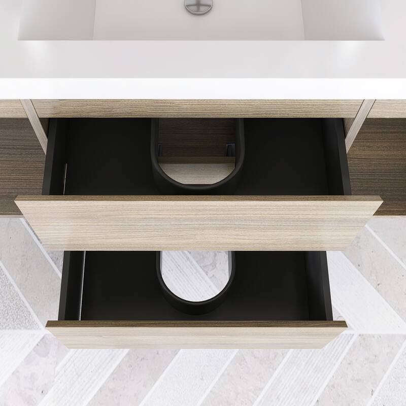 Modern Wall-Mounted Bathroom Vanity with White Solid Surface Top