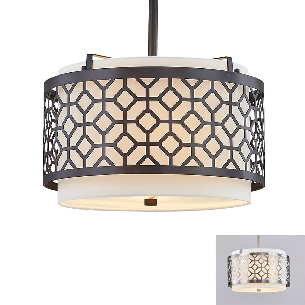 Melrose 2-Light Drum Metal Shade Pendant Light - Brushed Nickel