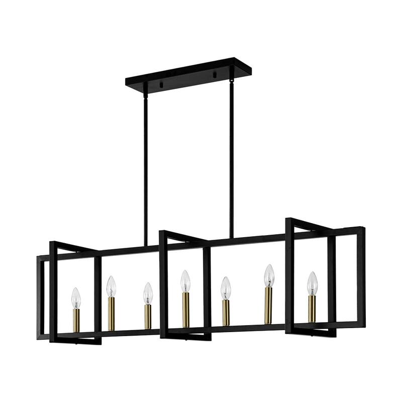 Industrial Geometric 7-Light Rectangular linear Iron Island Chandelier