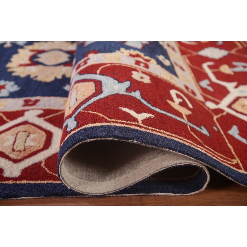 Traditional Navy Blue Heriz Indian Rug Hand-Tufted Carpet