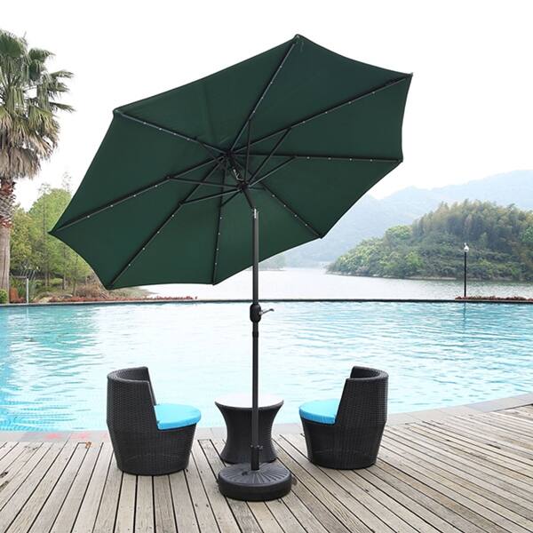 Shop Black Friday Deals On Outdoor 9 Ft Patio Umbrella Sun Shade Offset With Solar Led Light Tilt And Crank On Sale Overstock 31600299
