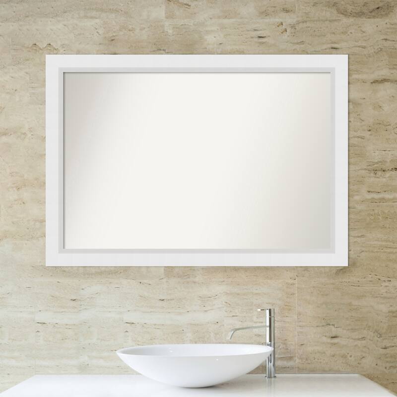 Non-Beveled Wood Bathroom Wall Mirror - Blanco White Frame