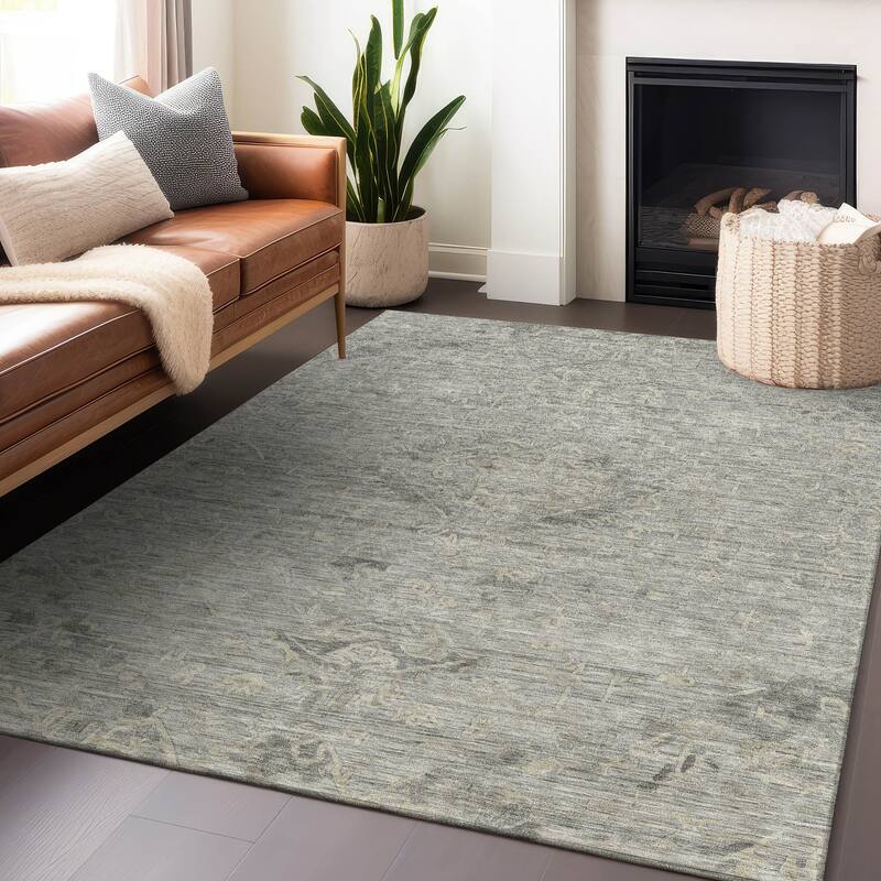Machine Washable Indoor/ Outdoor Vintage Traditional Chantille Rug - Pewter - 10' x 14'