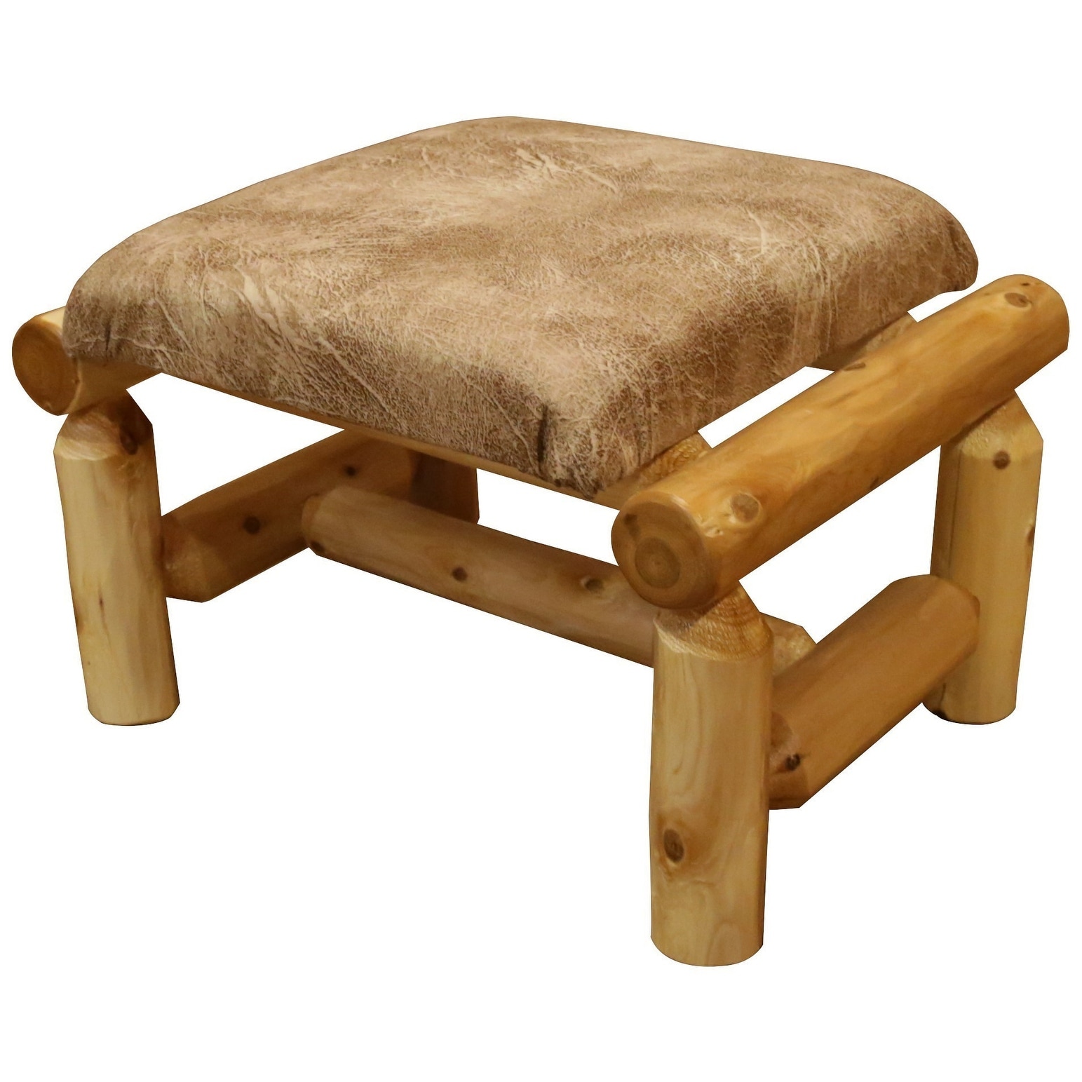 White Cedar Log Upholstered Ottoman