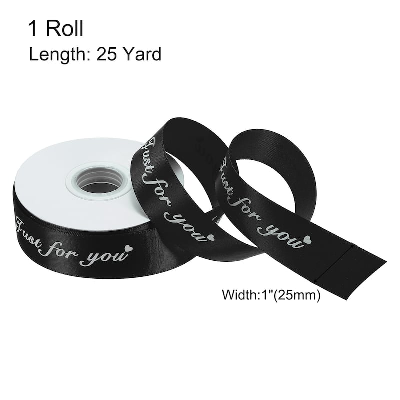 1" 25 Yard Valentine Printed Satin Ribbon Wedding Grosgrain Ribbons - 1" x 25 Yard - Black
