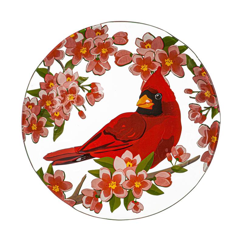 18" Decor and Embossed Glass Bird Bath, Cardinal