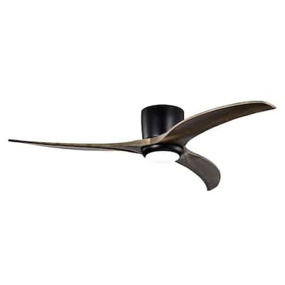 Modern 52" Ceiling Fan Matte Black, Light, Remote, Wood Blades, Quiet Motor