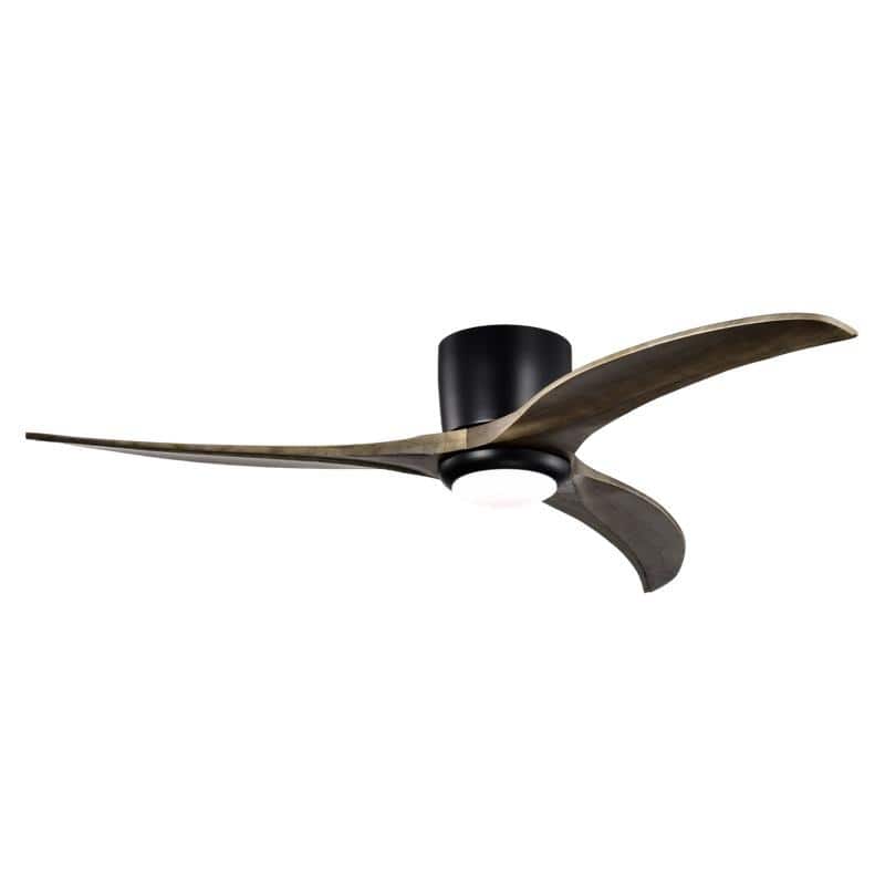 Modern 52" Ceiling Fan Matte Black, Light, Remote, Wood Blades, Quiet Motor