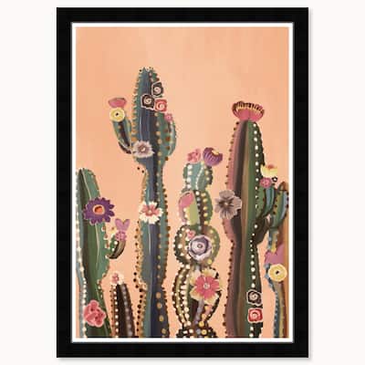 Wynwood Studio Cactus Flora Framed Trendy Maximalist Decor 1 Piece Canvas Wall Art