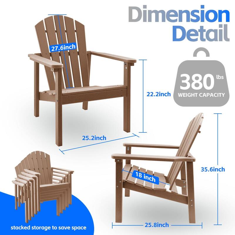 All Weather HDPE Stackable Adirondack Chair,Space-Saving Outdoor Patio Chair