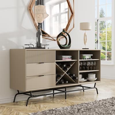 DH BASIC Modern Brown Retro 60-inch Dining Buffet and Sideboard with Wine Storage by Denhour