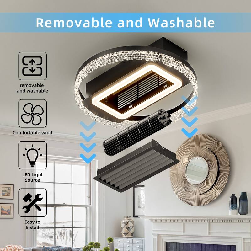 20inch Modern Leafless Ceiling Fan with Remote Control Removable and Washable, Reversible Motor