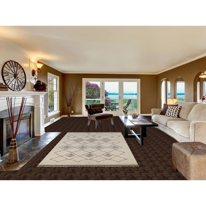 Trellis Moroccan Area Rug Hand-Knotted Geometric Beige Wool Carpet - 5'1"x 8'8"
