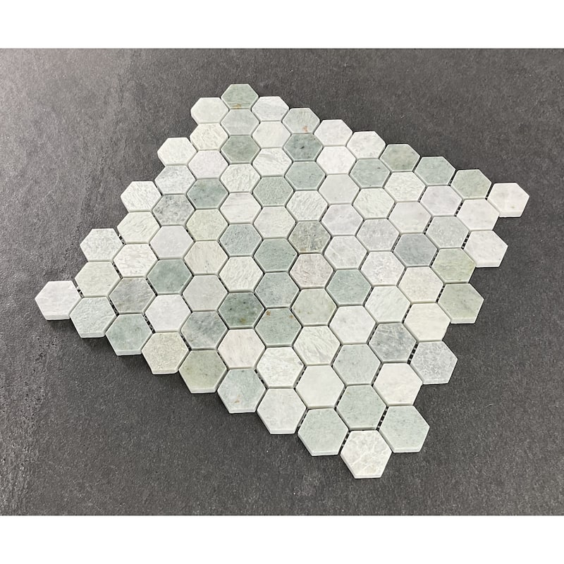 1 1/4" Hexagon Ming Green Marble Mosaic Wall & Floor Tile - 1 Case (10 Sheets)