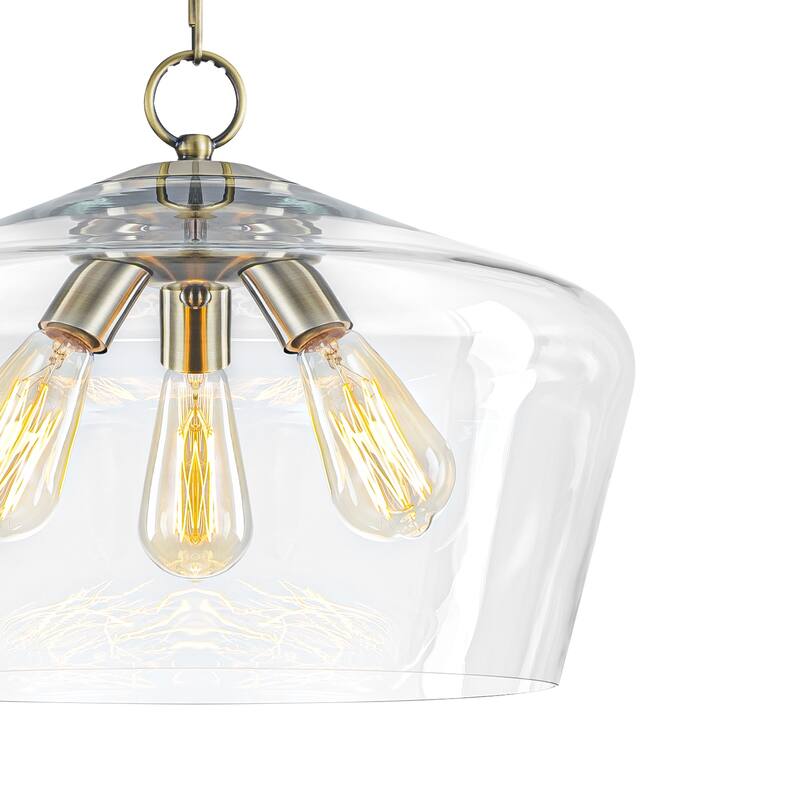 Modern 3-Light Clear Glass Pendant Chandelier for Kitchen Dining Room - Dia.18-in